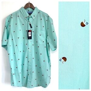 NWT Chaps Short-sleeve Button-up Tiki Coconut Print Pool Blue Big & Tall Sz XLT